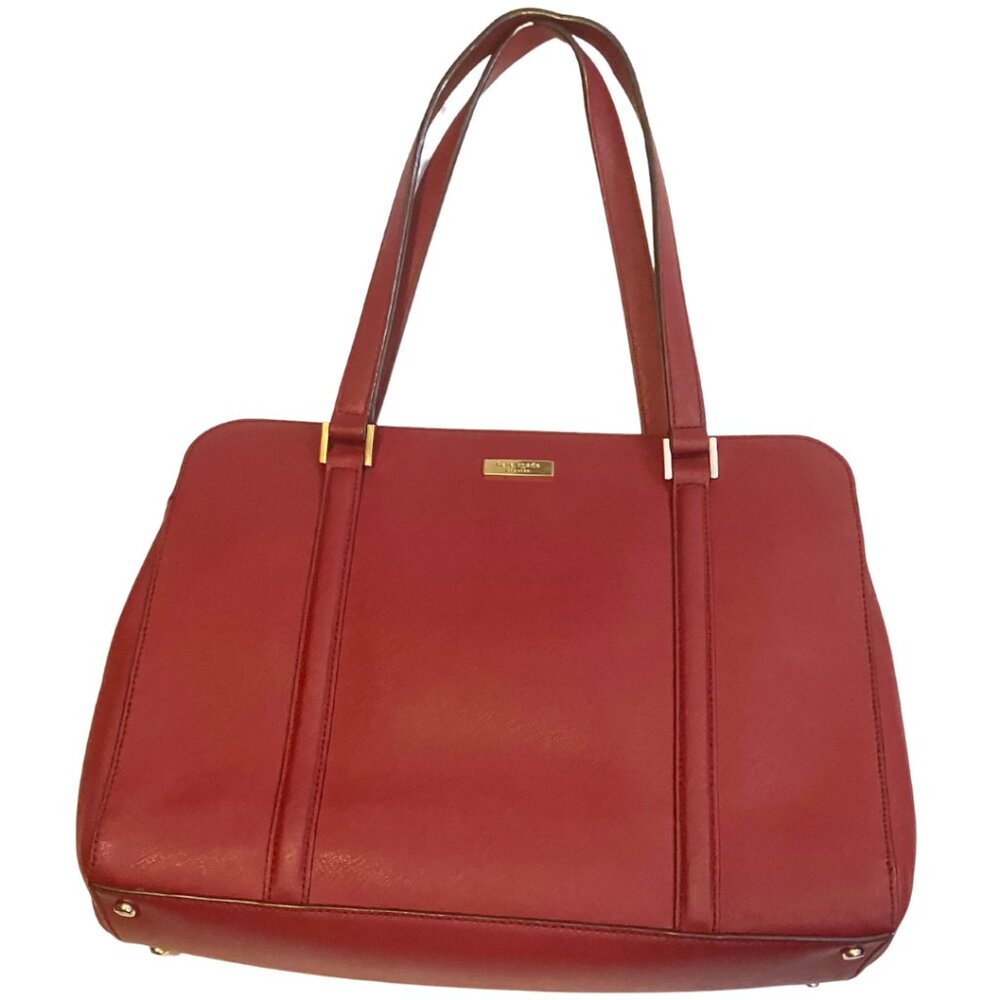 Kate Spade Burgundy Saffiano Leather Shoulder Bag triple compartment + gold tone